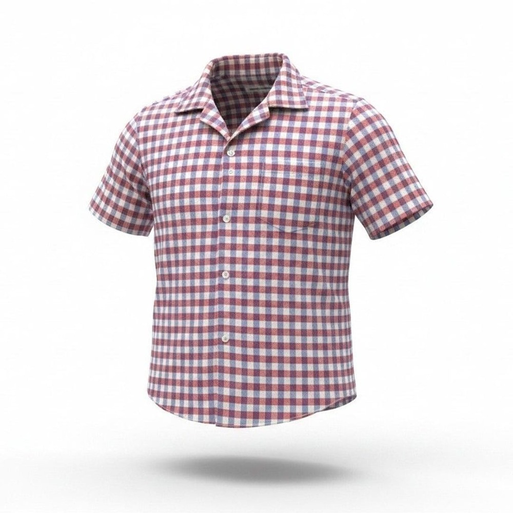 Tommy Bahama Men's Short Sleeve Gingham Plaid Button Down W/ Flamingo Detail